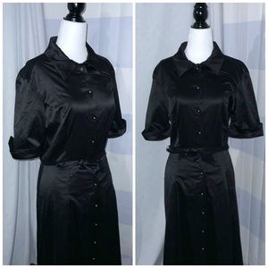 Vintage 80’s Black Shiny Button-Up Dress